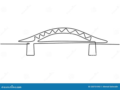 Giant Bridge Over River Continuous One Line Of Bridge Drawing Design