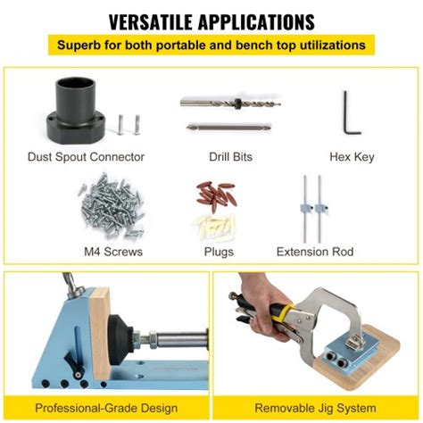 Vevor Pocket Hole Jig Kit Adjustable Easy To Use Joinery Woodworking