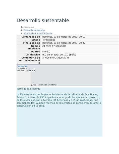 Examen Punto Extra Semana Desarrollo Sustentable Mis Cursos