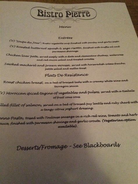 Menu At Bistro Pierre Restaurant Liverpool 14 Button St