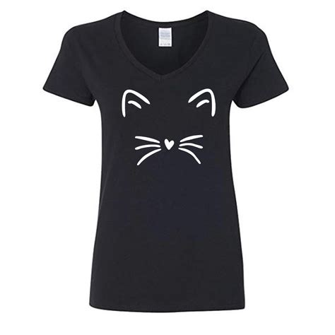 Cute Cat Womens V Neck T Shirt Etsy Israel