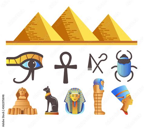 Egyptian Pyramids And Pharaohs Egypt Symbols And Landmarks Isolated