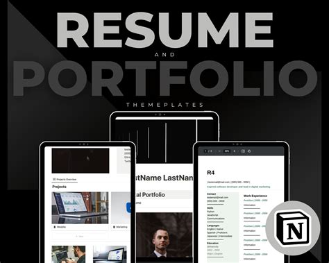 Notion Resume And Portfolio Sleek Editable Template Printable And