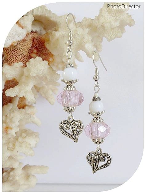 Boucles D Oreilles Perles De Verre Roses Et Blanches Crochet