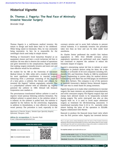 Pdf Dr Thomas J Fogarty The Real Face Of Minimally Invasive