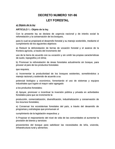 5 Analisis DE LA LEY Forestal DECRETO NUMERO 101 LEY FORESTAL A