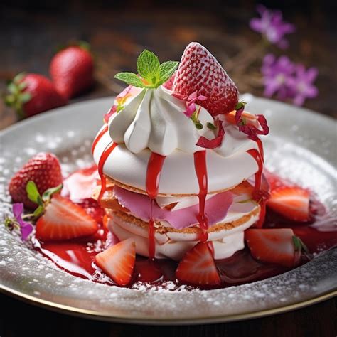 Premium Ai Image Meringue Dessert Strawberry