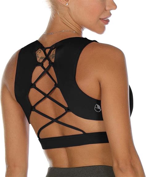 Icyzone Strappy Sports Bra For Women Supportive Gym Workout Yoga Bra With Removable Cups At