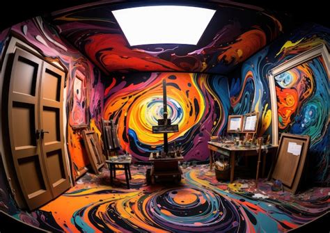 Premium AI Image | A fisheye lens shot of a painting canvas capturing ...