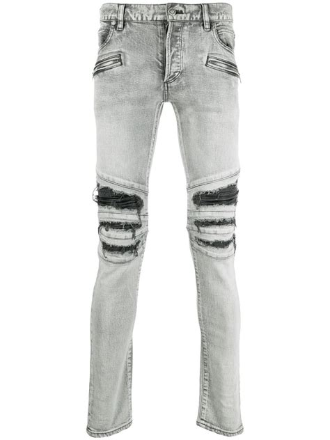 Balmain Ripped Slim-cut Jeans In Grau | ModeSens