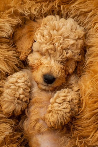 Premium Photo Poodle Puppy Sleeping On The Bed Generative Ai