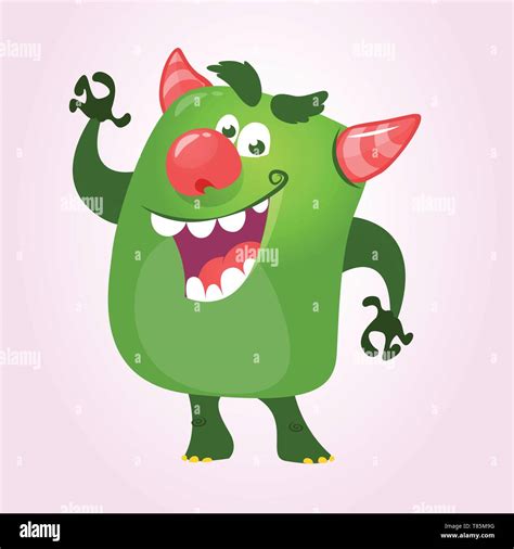 Cool Cartoon Monster Pressenting Or Pointing Hand Vector Green Monster