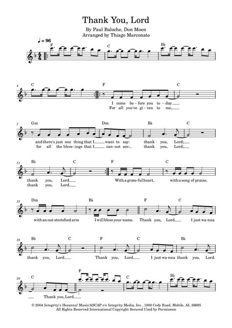 Thank You, Lord by Paul Baloche - Piano - Digital Sheet Music | Sheet ...