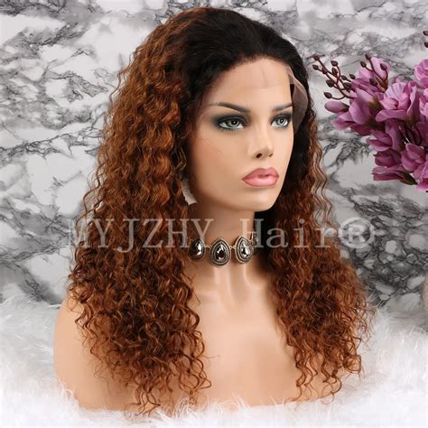 Natural Hairline Ombre Brown Loose Kinky Curly Peruvian Virgin Human