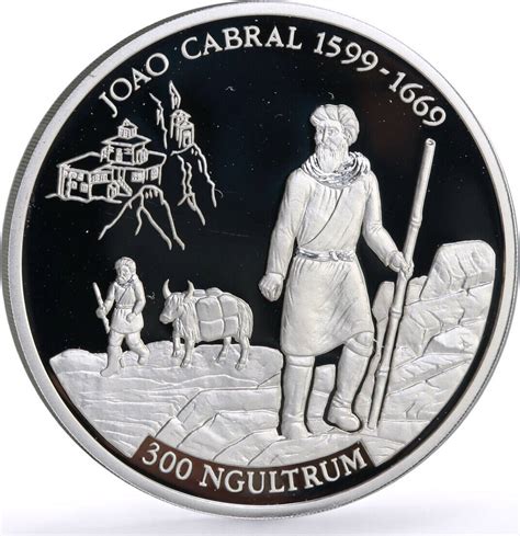 Bhutan 300 Ngultrum Portuguese Explorer Joao Cabral Proof Silver Coin