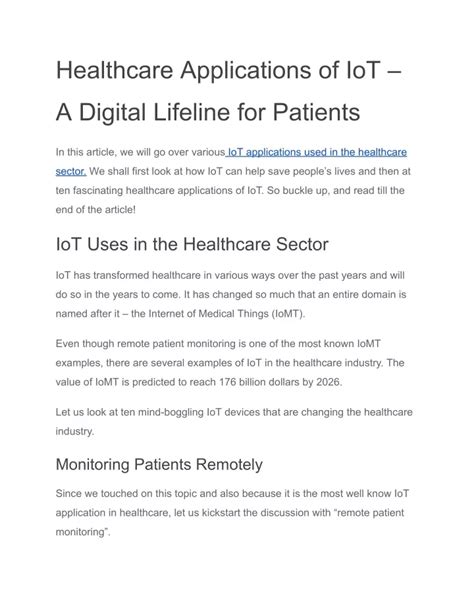 Ppt Healthcare Applications Of Iot A Digital Lifeline For Patients