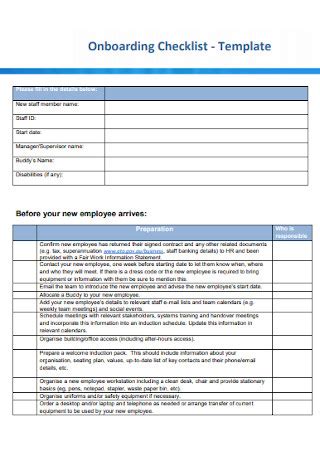 Sample Onboarding Checklists In Pdf Ms Word