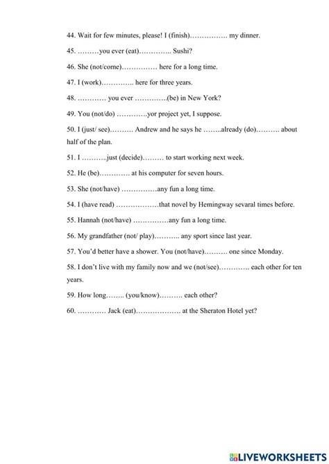 Present Perfect Tense Interactive Exercise For 4 Live Worksheets