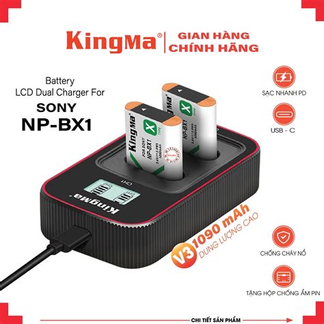 Bộ 2 Pin 1 Dock Sạc Đôi NP BX1 Hãng KINGMA Dung Lượng 1090mAh Phiên