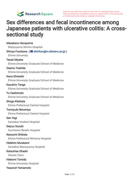 Pdf Sex Differences And Fecal Incontinence Among Japanese Patients