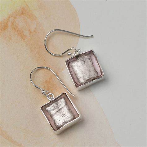 Murano Glass Square Drop Silver Earrings By Claudette Worters