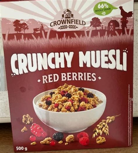 Crunchy Muesli Red Berries Crownfield kalorie kJ a nutriční hodnoty