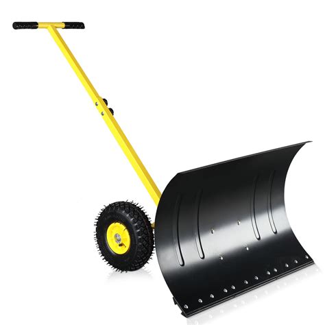 29 Snow Pusher Shovel With Wheels Heavy Duty Metal Snow Shovel For