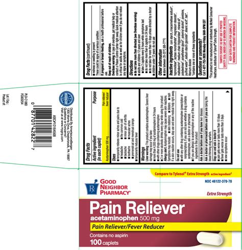 BUY Acetaminophen Extra Strength Pain Relief 500 Mg 1 From GNH