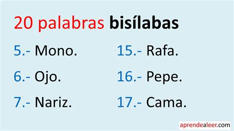 20 Ejemplos De Palabras Bisílabas