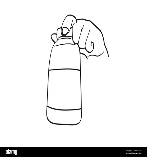 Line Art Closeup Hand Holding Water Plastic Bottle With Blank Label