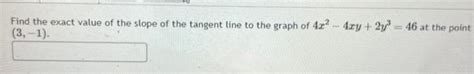 Solved Find The Exact Value Of The Slope Of The Tangent Tine