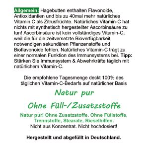 Hagebutte natürliches Vitamin C 720 Pulver Kapseln