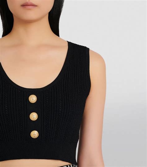 Womens Balmain Black Knitted Button Detail Crop Top Harrods Uk