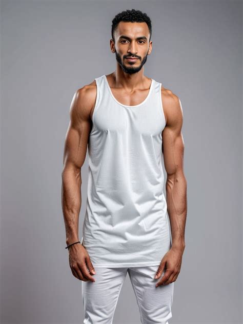 Strong North African Man In White Tank Top Mockup Pincel