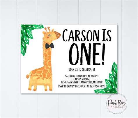 Giraffe Birthday Invitation Giraffe Invitation Kids Birthday - Etsy