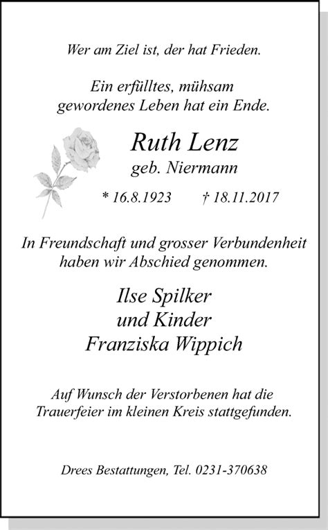 Traueranzeigen Von Ruth Lenz Sich Erinnern De