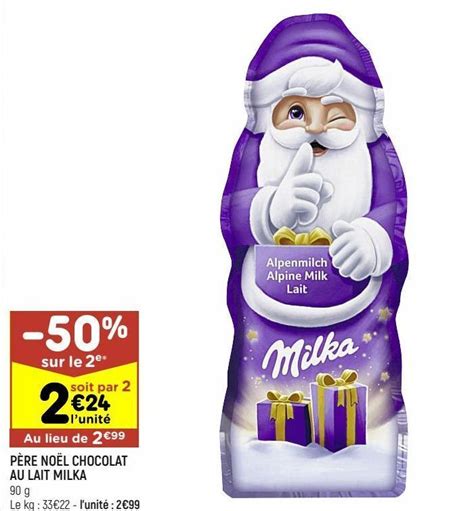 Promo Père noel chocolat au lait milka chez Leader Price