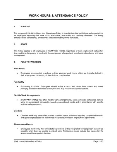 Work Hours And Attendance Policy Template Download