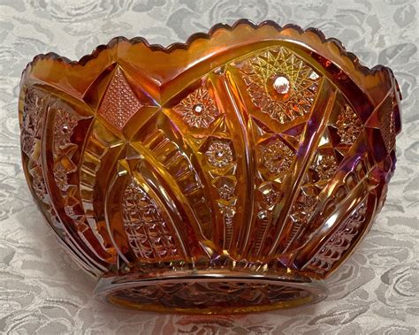 Amber Carnival Glass Iridescent Multi Color Amber Fruit Bowl Etsy