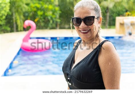 Latin Mature Woman Relaxing By Pool Stock Photo 2179632269 Shutterstock
