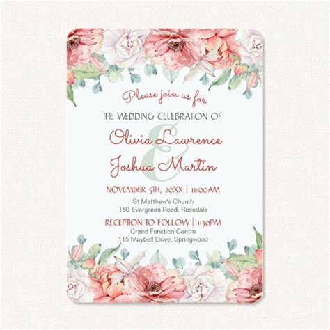 Watercolor Flower Wedding Invitations With Romantic Flower Design