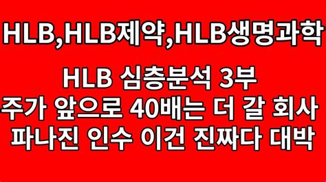 Hlbhlb생명과학hlb제약 Hlb 심층분석 제3부 주가 40배도 올라갈 재료 실체가 진짜 있는 회사 파나진 인수