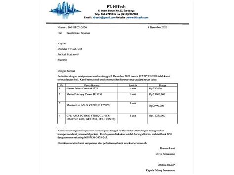 Contoh Surat Konfirmasi Pesanan Untuk Memastikan Transaksi Yang Sukses