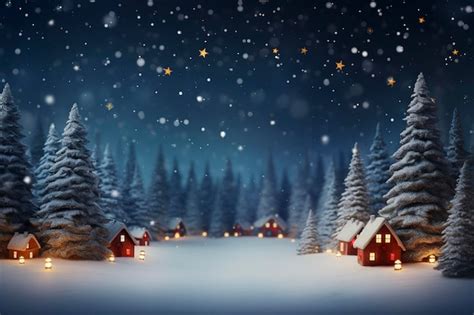 Premium AI Image | christmas night scene with a snowy village and trees.