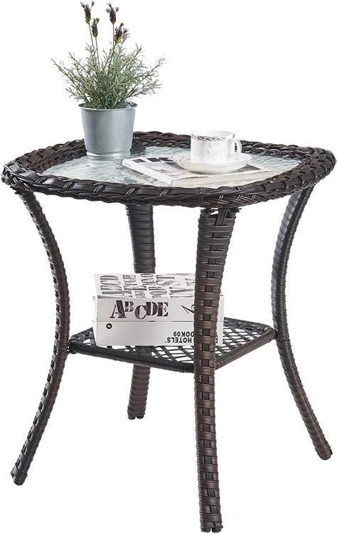 Amazon Hummuh Patio Wicker Side Table Outdoor Rattan End Table