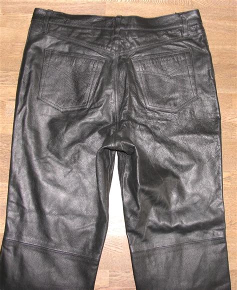 Herren LEDERJEANS Biker Lederhose In Schwarz W35 L30 Ca Gr 50