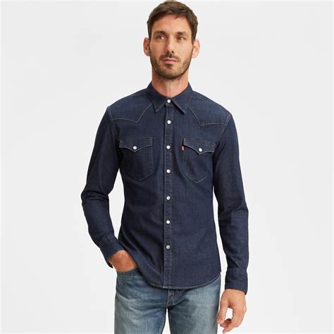 Barstow Levis Iconic Western Slim Shirt In Red Cast Rinse