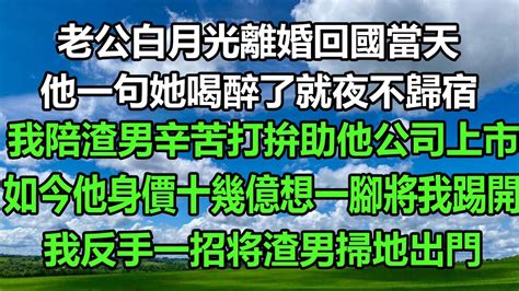 老公白月光離婚回國當天，他一句她喝醉了就夜不歸宿，我陪渣男辛苦打拚助他公司上市，現在他身價十幾億想一腳將我踢開，我反手一招将渣男掃地出門 风花雪月 為人處世 真情故事會 生活經驗 漫步