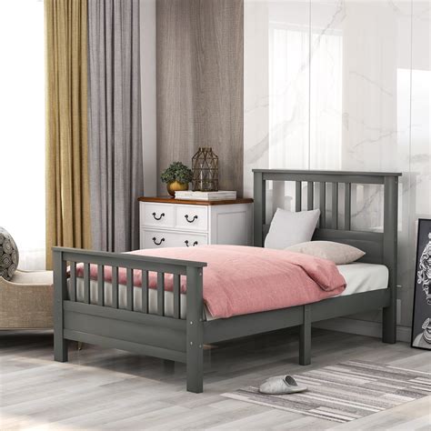 Euroco Wood Platform Bed With Headboard And Footboard Twin White