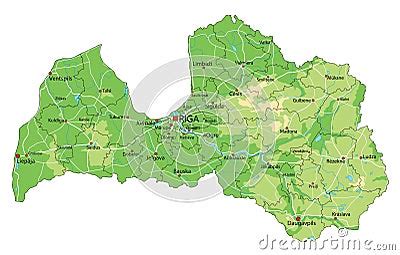 Detailed Latvia Physical Map With Labeling. Vector Illustration ...